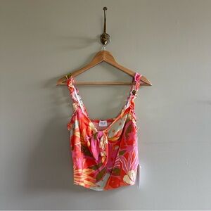 Tropical floral Pink and Orange Women's Top- L